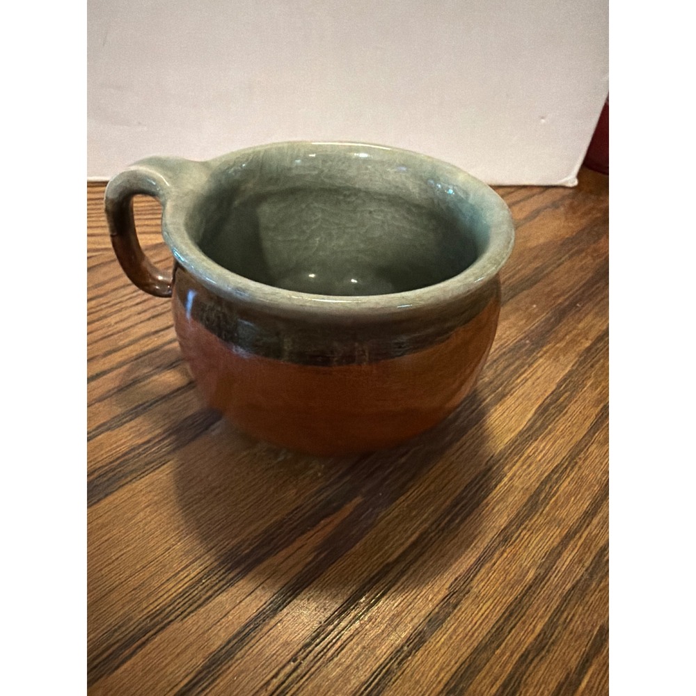 Studio Pottery Handmade Stoneware Mug Two-Tone Orange Green Artisan Cup